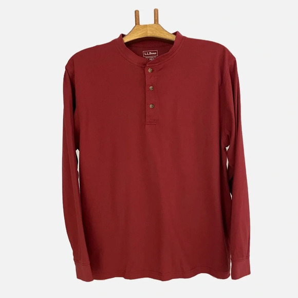 LL Bean Men’s Henley Long Sleeve T Shirt Traditional Fit Large Regular Rust - Picture 1 of 7